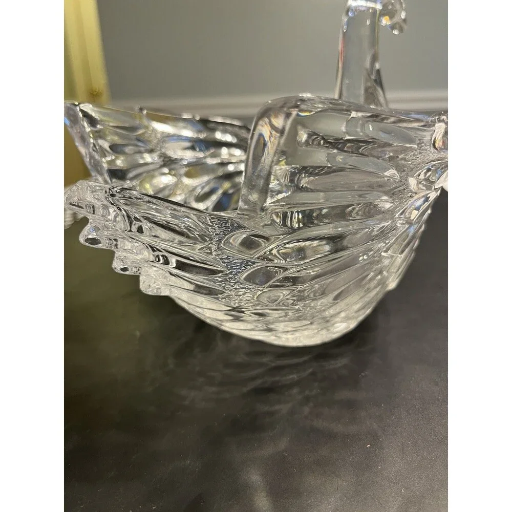 Clear Crystal Glass Swan Large Candy Dish